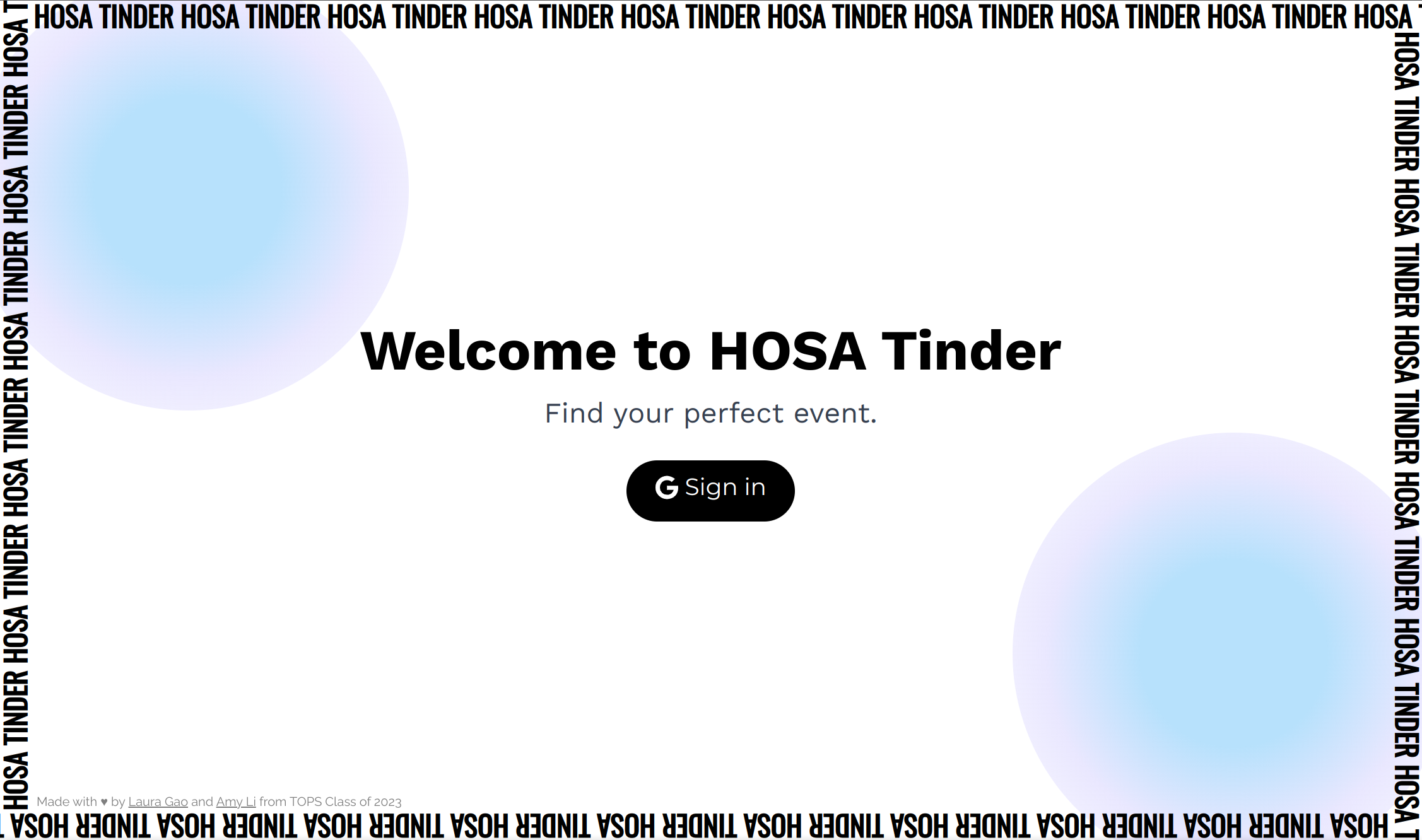 Homepage of HOSA Tinder